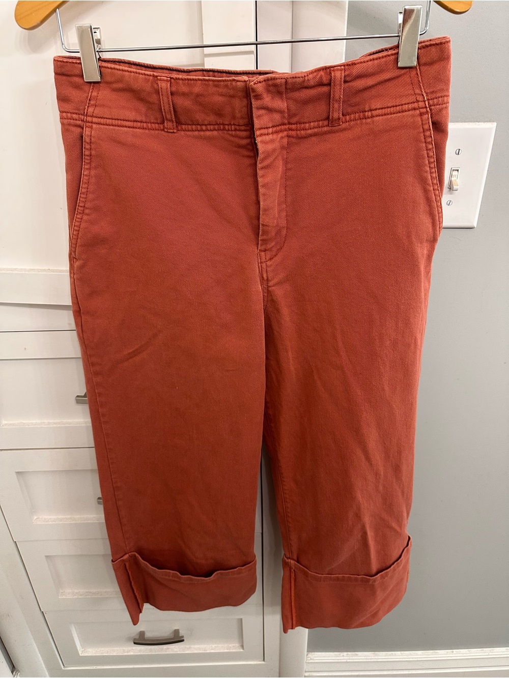 Anthropologie Pilcro Womens 30P Jeans Orange Corral Wide Leg Cropped Cuffed Deni